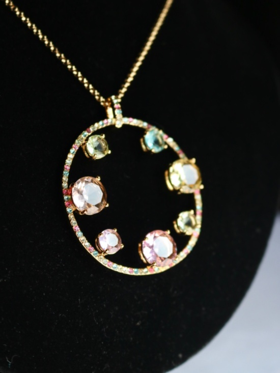 KATE SPADE Carnival Crystal Long Necklace Pastel Circle Bezel Spring Summer - Picture 6 of 9
